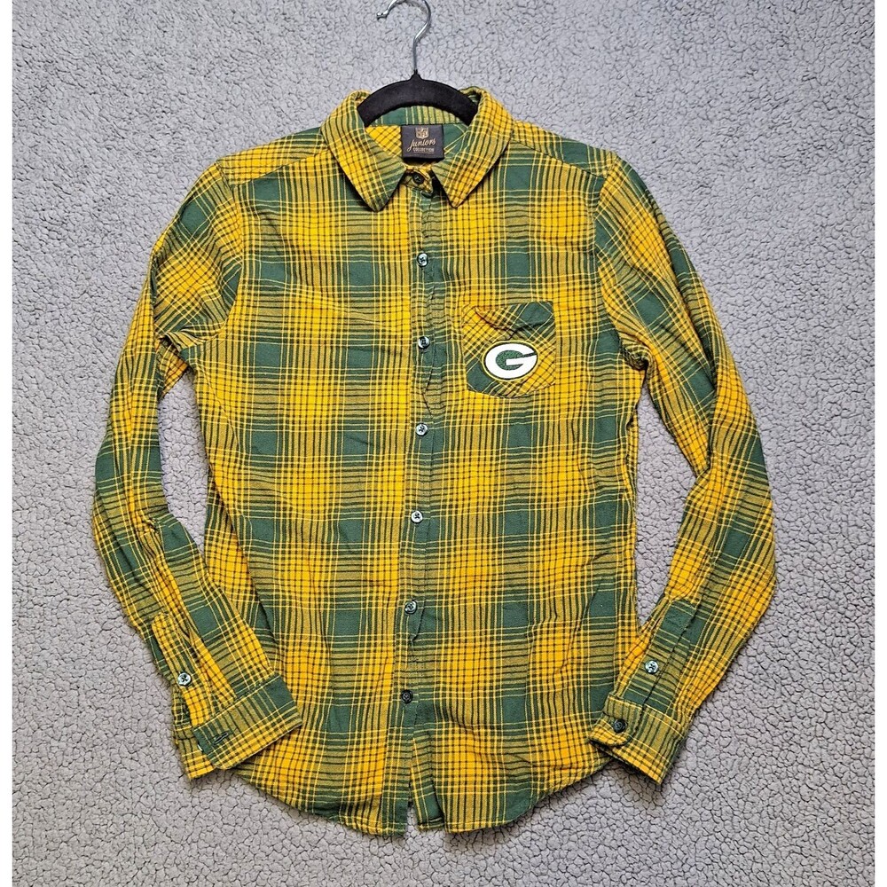 NFL Juniors Green Bay Flannel Button Down Shirt Size Medium 7/9 Kids Fan Shirt